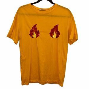 Zara Yellow Sequin Flames Tee